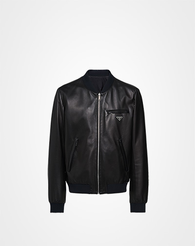 Reversible nappa leather and nylon bomber jacket | Prada - UPW280_038_F0002